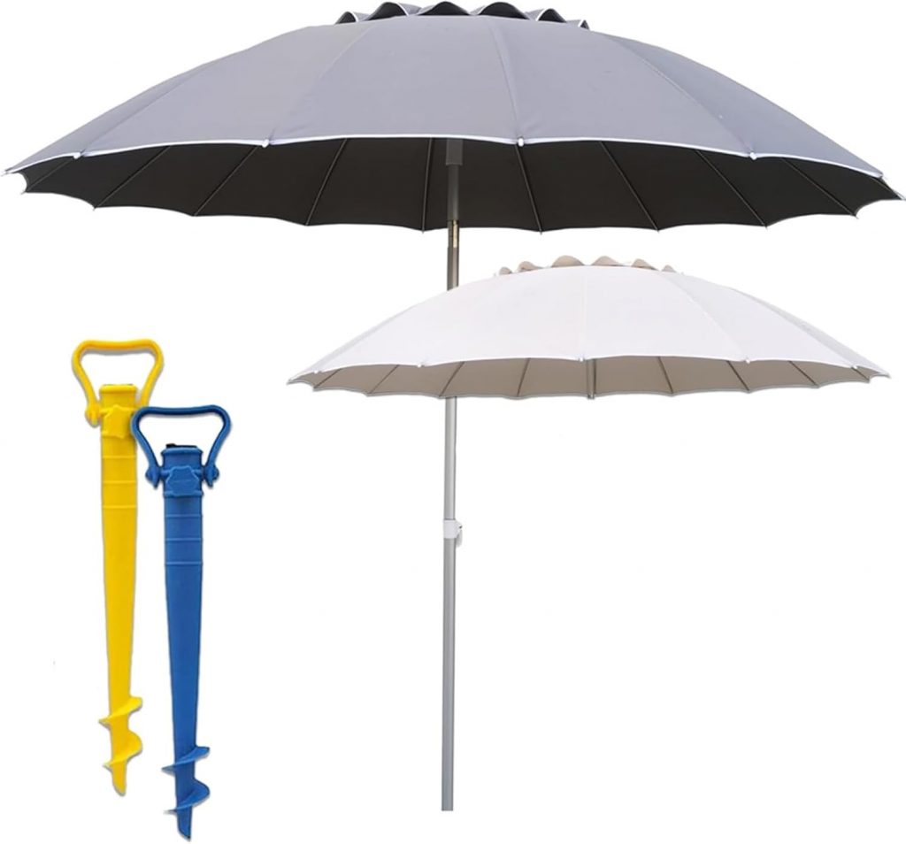 Fantastico Kit Ombrellone da Spiaggia Resistente e Inclinabile + Punta Fora Sabbia